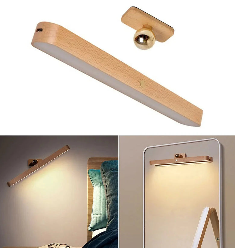 Cordless Mirror Front Light USB LED Night Light Makeup Light Wooden LED Night Light USB Magnetic Mirror Fill Light Touch Wall Lamp Kitchen Cabinet Light Bedside Lamps