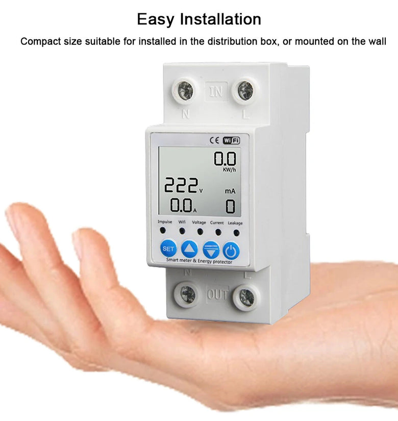 Tuya WiFi 63A Intelligent Leakage Protecting Switch Current Voltage Monitoring Circuit Breaker Timer Power Meter APP Control Work with Alexa Google Assistant