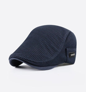 Collrown Breathable Beret Cap Men Mesh Fabric Flat Hat Newsboy Cap Driving Fishing Hat Peaked Cap Adjustable Cabbie Hat