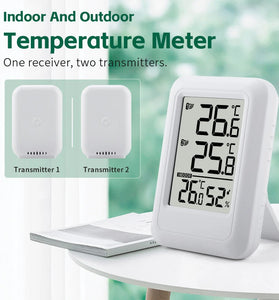 TS-FT0402 1-to-2 Indoor Outdoor Temperature and Humidity Meter Wireless Digital Hygrometer Thermometer Wine Cellar Kitchen Garden Temperature Monitor with 2 Sensors