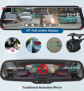 10Inch Touch Screen 1080P HD Front Rear Dual Camera Full-Screen Streaming Car Rearview Mirror Dashcam Dual Channel Recorder