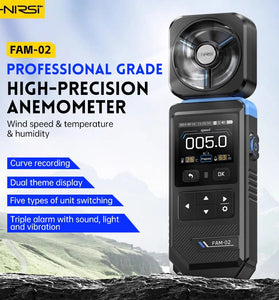 FNIRSI FAM-02 Handheld Anemometer High Precision Wind Speed Temperature Humidity Measurement Portable Weather Meter LCD Display