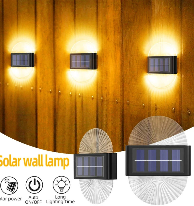 2 Pack Outdoor Solar Lights Fan-shape Waterproof Motion Sensor Fence Light for Garden, Yard, Stairs, Pathway & Courtyard Ambient Lighting