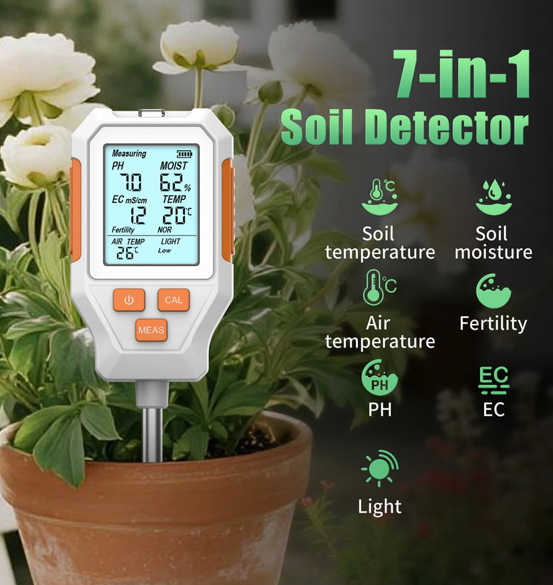 SGS12 3-in-1 SGS15 7-in-1 Soil Analyzer Measures Moisture Temperature pH EC Fertility Light Air Temperature Foldable Digital Display