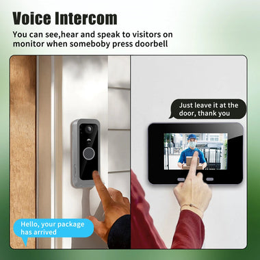 SY-30 Wireless Video Doorbell Intercom System 4 Inch Screen with 5000mAh Battery Night Vision PIR Motion Sensor