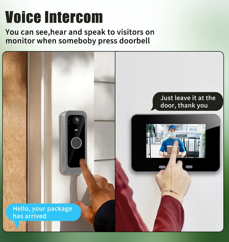 SY-30 Wireless Video Doorbell Intercom System 4 Inch Screen with 5000mAh Battery Night Vision PIR Motion Sensor