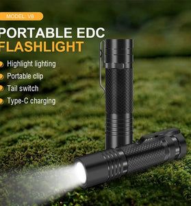 V8 800LM Strong Light EDC Portable LED Flashlight USB Rechargeable Built-in 18650 Battery Mini Torch Outdoor Emergency Light