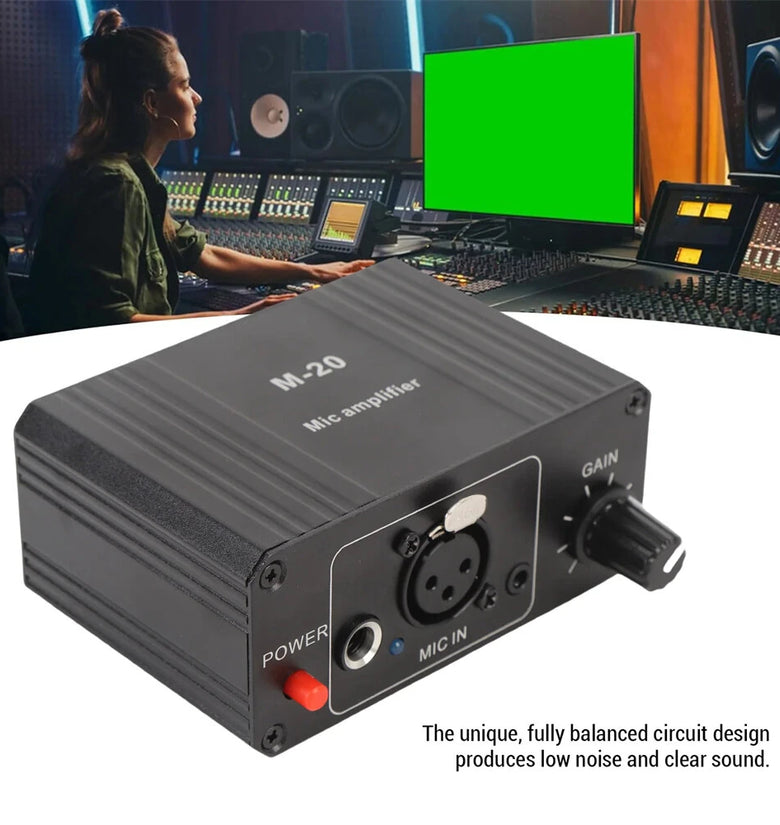 High Gain 48V Microphone Preamp Low Noise XLR Output Balanced Amplifier Compact Design for Dynamic and Condenser Mic Professional Audio