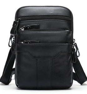 Ekphero Men's Genuine Leather Crossbody Bag with Zipper Mobile Phone Shoulder Bag Small Travel Waist Bag Multi-Pockets Male Belt Waist Packs