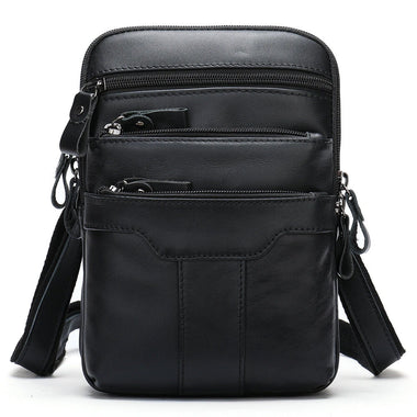 Ekphero Men's Genuine Leather Crossbody Bag with Zipper Mobile Phone Shoulder Bag Small Travel Waist Bag Multi-Pockets Male Belt Waist Packs