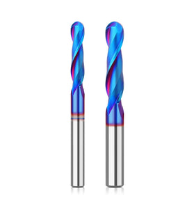 1/4 Inch/6.35mm 8mm Shank Spiral Up Cut Ball Nose End Mill Router Bit with Nano Blue Coating Milling Cutter Tungsten Carbide Flutes