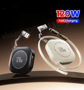 120W 4-in-1 Retractable&Storage Cable USB-A/Type-C to Type-C/iP Cable PD QC FCP AFC SCP Fast Charging Data Transmission
