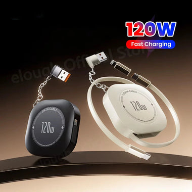 120W 4-in-1 Retractable&Storage Cable USB-A/Type-C to Type-C/iP Cable PD QC FCP AFC SCP Fast Charging Data Transmission
