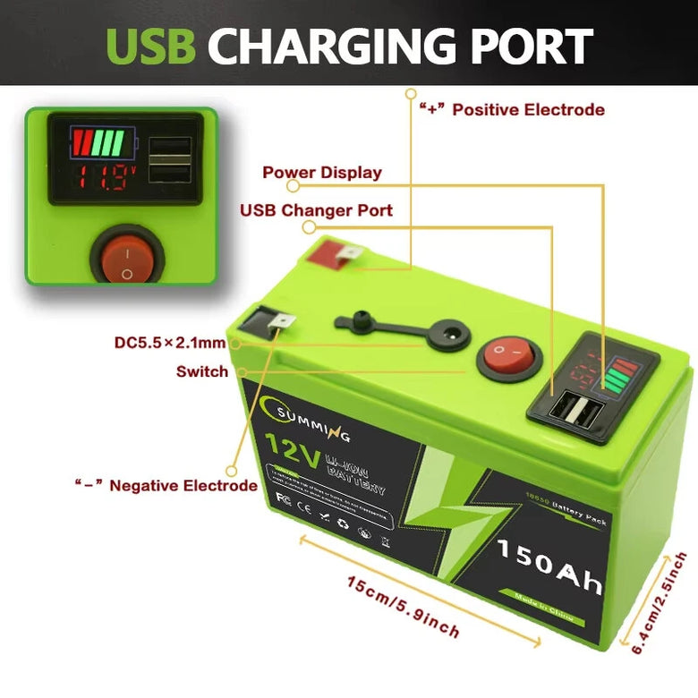 12V 60Ah/150Ah Battery Rechargeable Lithium Battery 4000 Cycles Built-in BMS Overcharge Protection Lightweight for Outdoor Solar System