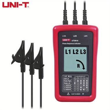UNI-T UT261A 3 Phase Sequence Tester AC Phase Rotation Meter Voltage Range 40V- 690V LCD Display IEC Safety Standard CAT III 600V Electrical Testing Tool