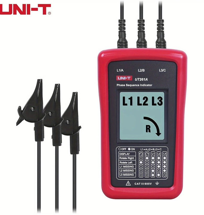 UNI-T UT261A 3 Phase Sequence Tester AC Phase Rotation Meter Voltage Range 40V- 690V LCD Display IEC Safety Standard CAT III 600V Electrical Testing Tool