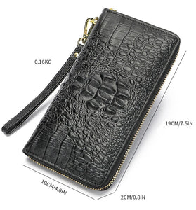 Ekphero Genuine Leather Crocodile Texture Wallet Unisex Long Business Handheld Bag Zipper Card Holder Fashion Cowhide Money Clip Purse
