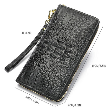 Ekphero Genuine Leather Crocodile Texture Wallet Unisex Long Business Handheld Bag Zipper Card Holder Fashion Cowhide Money Clip Purse