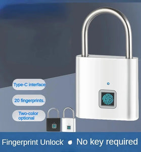 Intelligent Fingerprint Padlock Outdoor Waterproof Rust Proof Zinc Alloy 20 Fingerprints Capacity Type-C Fast Charging IP55 Security Lock