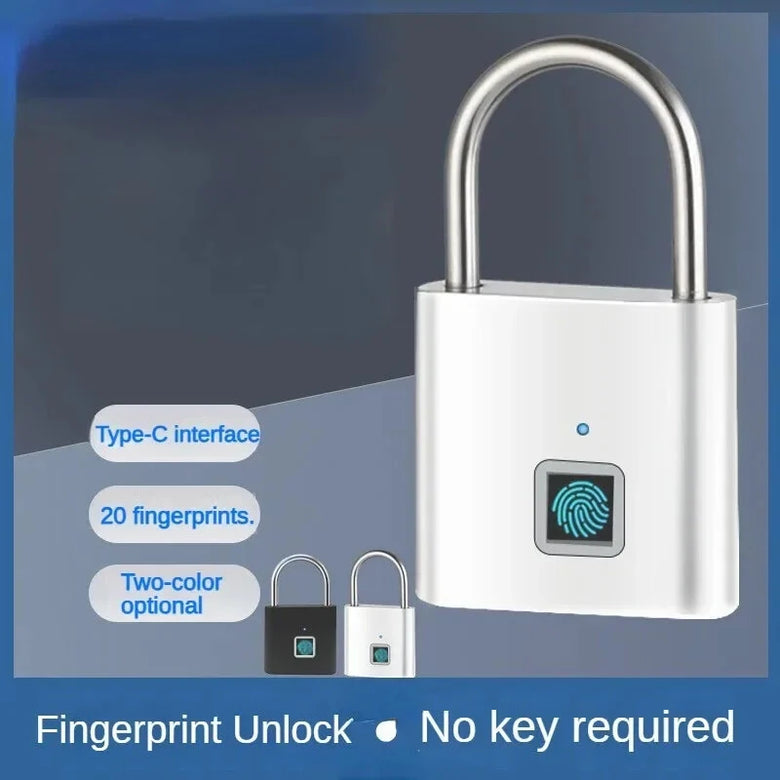 Intelligent Fingerprint Padlock Outdoor Waterproof Rust Proof Zinc Alloy 20 Fingerprints Capacity Type-C Fast Charging IP55 Security Lock