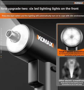 KOMAX Small 7 Electric Screwdriver Rechargeable Multi-Functional Household Cordless Power Drill Driver Tool with 6 LED Lights Strong Magnetic Chuck High Torque Motor and USB Charging Cable for Home Repair and DIY Projects