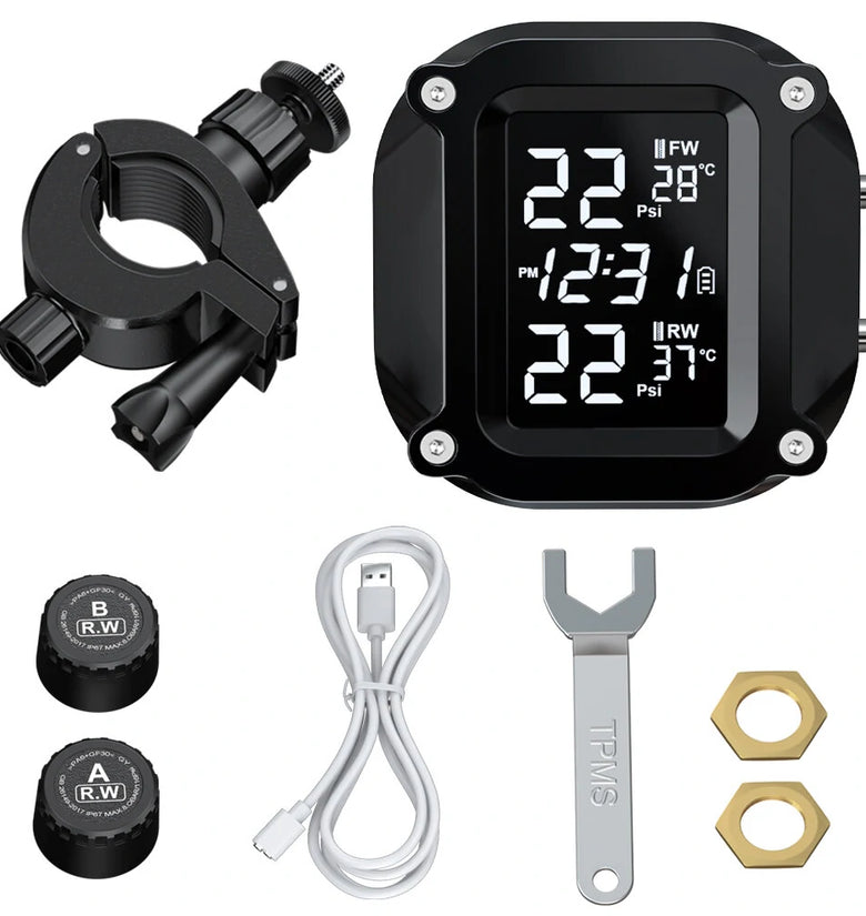 Extractme Wireless TPMS Motorcycle Tyre Temperature Alarm Sensor USB Charging LCD Display Tire Pressure Monitoring System