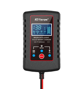 RJtianye Smart Automatic Motorcycle Battery Charger with 2m Clamp for 6V-12V 2Ah-20Ah Lead-Acid Battery