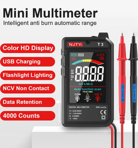 Smart T3 Digital Multimeter 4000 Counts True RMS Type-C Rechargeable HD Color LCD AC DC Voltage Resistance Live Wire Recognition Auto-ranging