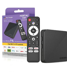 Mortal T1S 2+16G Android 14.0 TV Box Allwinner H313 Quad-core 3D 8K Media Player Support WiFi6 2.4G/5.8G bluetooth 5.0 Set Top Box with bluetooth Voice Remote Control
