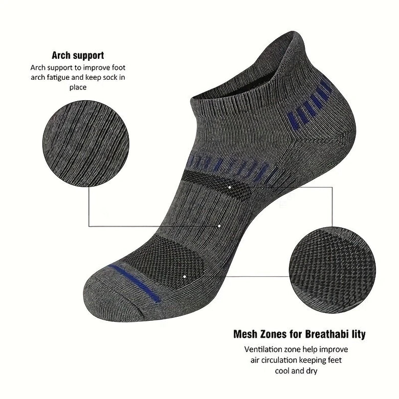 6 Pairs Men's Cotton Sports Ankle Socks Anti Odor Sweat Absorbent Breathable Outdoor Cycling Travel Athletic Short Socks Comfortable