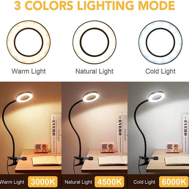 5X LED Magnifying Lamp Clip-On with USB Magnifier Adjustable Brightness and Color Temperature for Reading Beauty Crafts