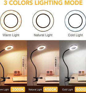 5X LED Magnifying Lamp Clip-On with USB Magnifier Adjustable Brightness and Color Temperature for Reading Beauty Crafts