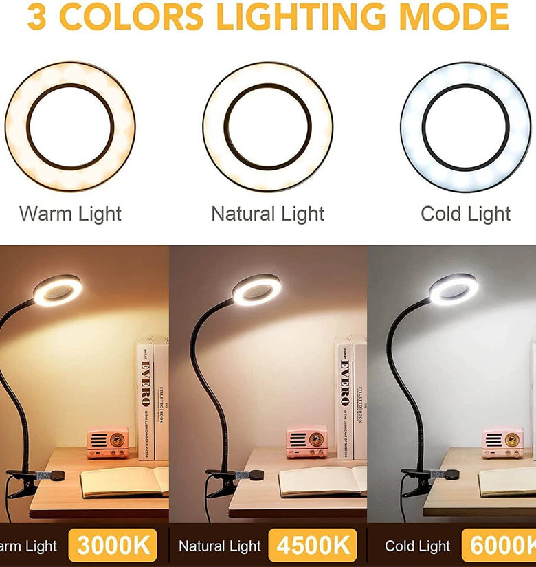 5X LED Magnifying Lamp Clip-On with USB Magnifier Adjustable Brightness and Color Temperature for Reading Beauty Crafts