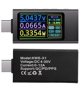 KWS-X1 Type-C Tester Voltage Current Detection Meter IPS Digital Display Voltmeter Ammeter Fast Charging Trigger Capacity Tester