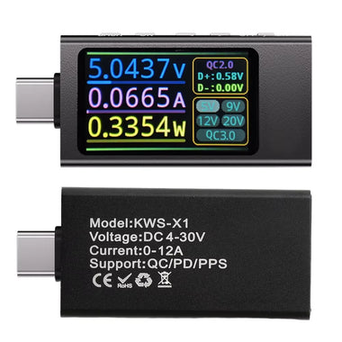 KWS-X1 Type-C Tester Voltage Current Detection Meter IPS Digital Display Voltmeter Ammeter Fast Charging Trigger Capacity Tester