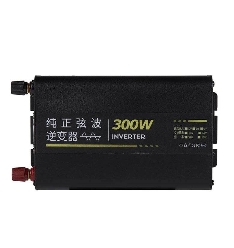 300W Pure Sine Wave Power Inverter 12V 24V to 220V AC Aluminum Alloy Case with Cooling Fan Remote Control High Efficiency 90% for Car RV Solar Overload Short Circuit Protection