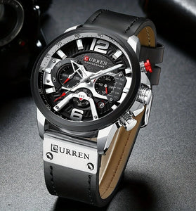 CURREN Chronograph Men Watch Casual Sports Fashion Calendar Analog Genuine Leather Wrist Watch