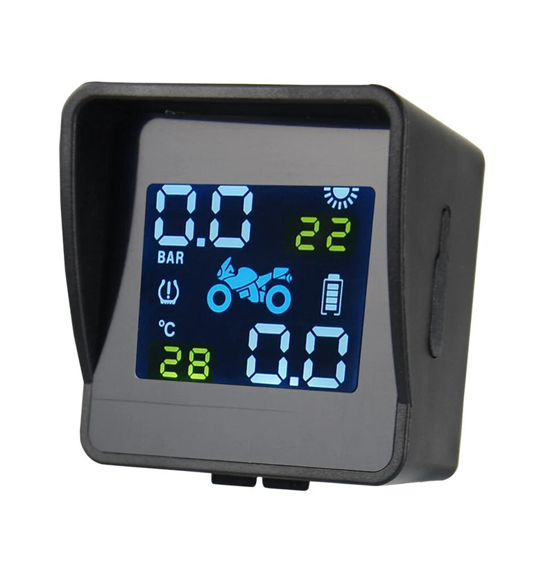 USB Solar Charging Motorcycle TPMS Motor Tire Pressure Tyre Temperature Monitoring Alarm System with 2 External Sensors