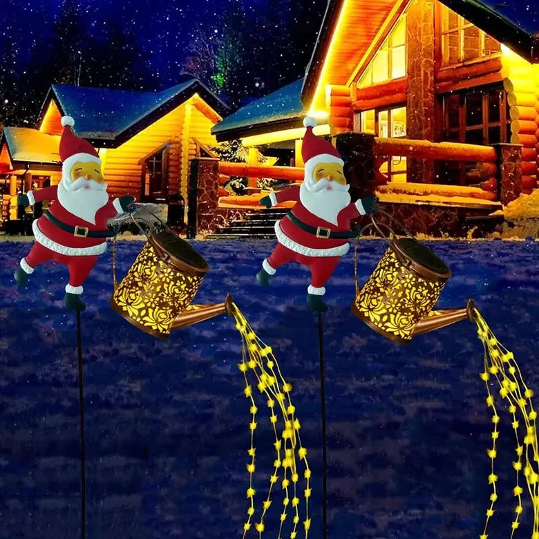 Elfeland Santa Claus Solar Kettle Lights Garden Lawn Christmas Decorative Lights Kettle Ground Lamp Solar Night Lights Outdoor Garden Decoration