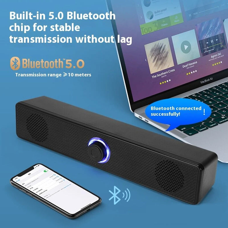 E3511 Wired bluetooth Speaker Desktop Computer Soundbar Dual 52mm Speakers Independent Volume Knob Adjustable USB Powered Speaker Soundbar