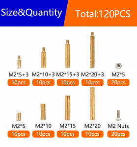 120PCS M2 Brass Standoff Spacer Kit Assorted Sizes with Screws and Nuts Rust Resistant for Electronics DIY Projects Prototyping