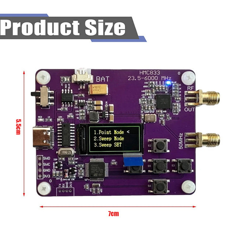 HMC833 6GHz RF Signal Generator 23.5MHz-6000MHz OLED Screen Adjustable Power Module Board