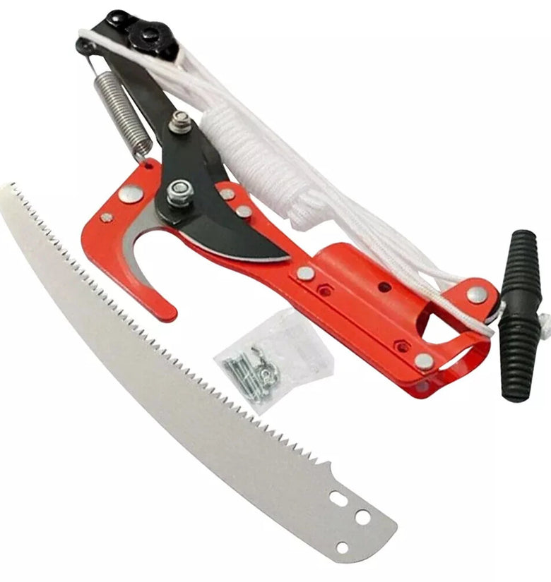 2-in-1 Hand-operated Pruning Saw and High Branch Cutter SK5 Alloy Steel Telescopic Double Pulley Teflon Coated Blade 2cm Cutting Diameter