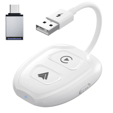 2 IN 1 Car Wireless CarPlay & Android Auto Adapter Plug and Play Compatible All Car Models with USB / USB-C Port