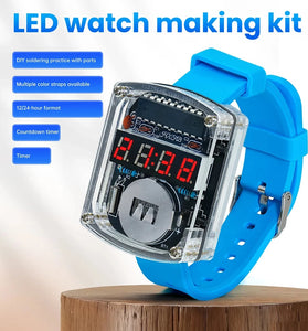 HU090 DIY LED Digital Watch Kit 0.28 Inch Red Display Silicone Strap 12/24 Hour Format Countdown Timer Acrylic Shell Battery Operated Beginner Soldering Practice