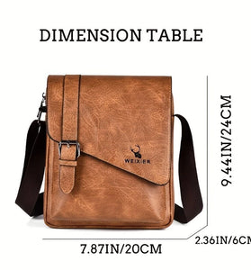 WEIXIER Men's Business Shoulder Bag Large Capacity, Waterproof Messenger Crossbody Bag, Casual Fashion PU Leather Backpacks Bag