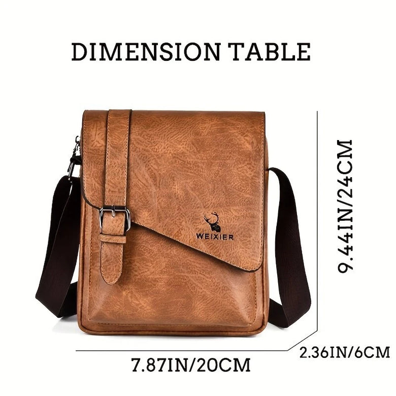 WEIXIER Men's Business Shoulder Bag Large Capacity, Waterproof Messenger Crossbody Bag, Casual Fashion PU Leather Backpacks Bag