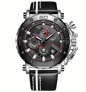 LIGE Men's Luxurious Fashion Quartz Watch Calendar Multifunction Waterproof Watch Chronograph Sport Wristwatch