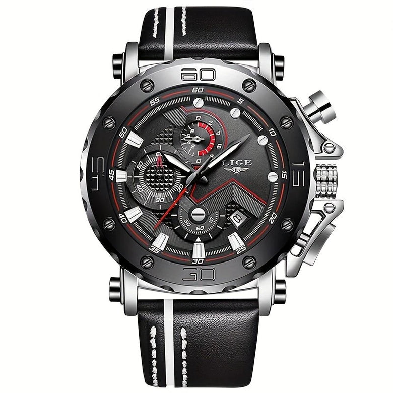LIGE Men's Luxurious Fashion Quartz Watch Calendar Multifunction Waterproof Watch Chronograph Sport Wristwatch