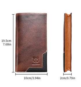 BULLCAPTAIN Genuine Leather Mens Long Wallet Large-capacity Coin Purse RFID Blocking Credit Card Holder Multifunctional Handbag Clutch Wallet